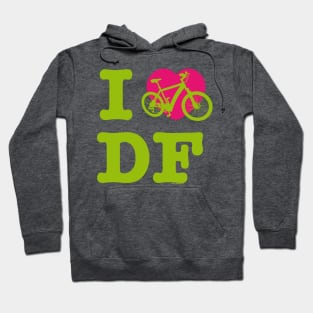 I Love Cycling DF Green Pink / Yo Amo andar en Bicicleta en el DF / Chilango Pride / Orgullo Chilango Graphic Hoodie